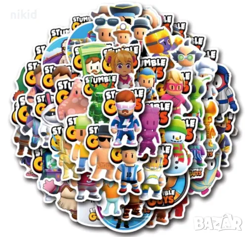 55 бр Stumble Guy Vinyl стъмбъл гайс самозалепващи лепенки стикери за украса декор картонена торта, снимка 2 - Други - 49411637