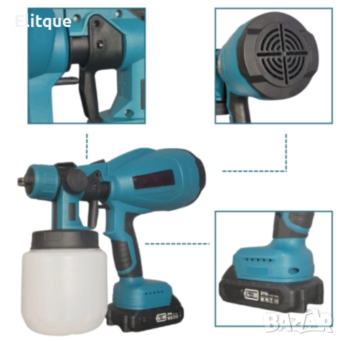 Акумулаторен и безжичен пистолет за боядисване с 2 батерии 21V, снимка 9 - Други стоки за дома - 53557097