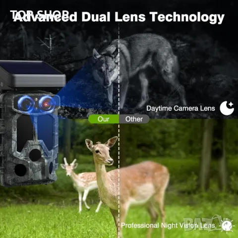 VOOPEAK 4K 30FPS 60MP камера за диви животни, с 5000mAh соларен панел, снимка 4 - Камери - 49487914