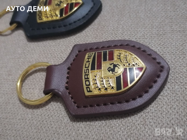 Качествен черен и тъмно- кафяв кожен ключодържател с цветна метална емблема на Порше Porsche, снимка 4 - Аксесоари и консумативи - 35648142