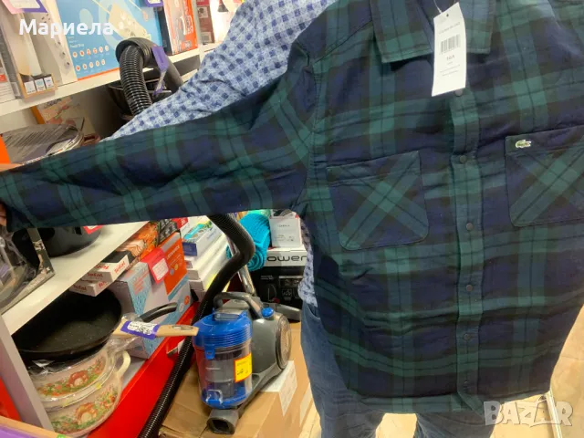 Lacoste 176см Риза за момче карирана зелена, снимка 5 - Ризи - 43436299
