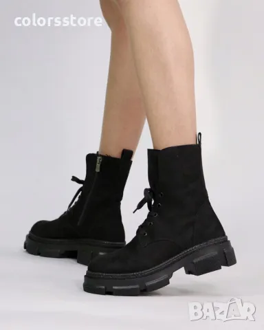 Равни боти - черен велур - BTVD19, снимка 2 - Дамски боти - 40656558