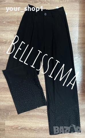 Елегантен панталон широк крачол с камъчета , снимка 3 - Панталони - 53471676