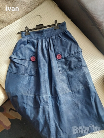 синя кожена пола, снимка 2 - Поли - 52069132