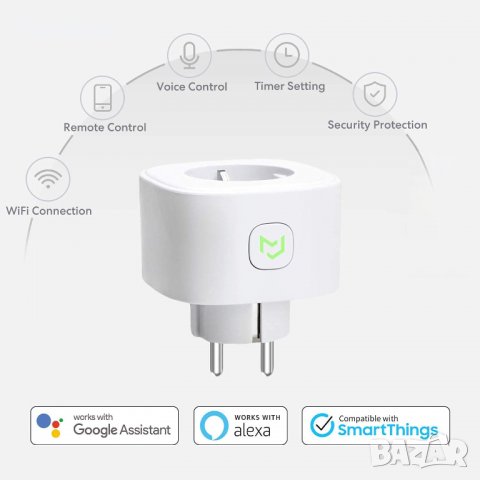 Meross Smart Wi-Fi Plug - Wi-Fi контакт за безжично управление, гласови команди, 3680W, 16A, снимка 2 - Друга електроника - 34182846