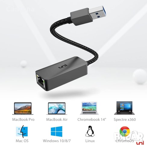 uni USB 3.0 Ethernet адаптер 1Gbps, алуминиев, USB 3.0 към RJ45 Gigabit Lan адаптер, снимка 4 - Мрежови адаптери - 41607510
