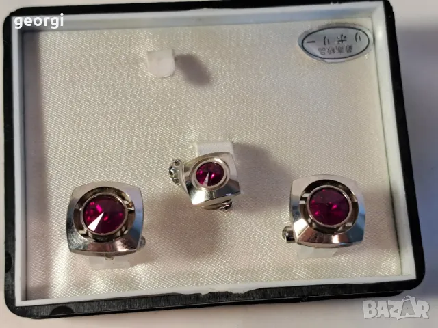 комплект ръкавели с червен камък  7/4, снимка 2 - Бижутерийни комплекти - 49854831