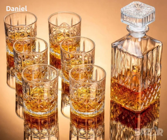 Комплект от стъклена гарафа с 6 броя чаши, снимка 1