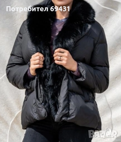 Черно яке с яка от естествен косъм, снимка 6 - Якета - 52304347