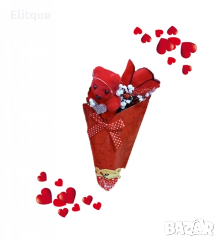 Романтичен букет с мече и червени рози, снимка 5 - Подаръци за жени - 53087058