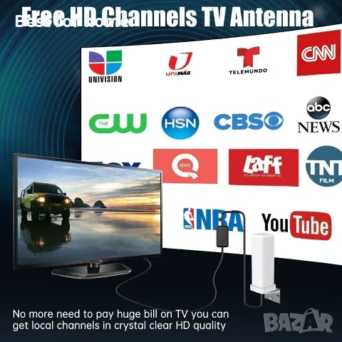 Външна телевизионна антена с обхват 6000 мили, цифрова HDTV 4K, снимка 3 - Приемници и антени - 56093895