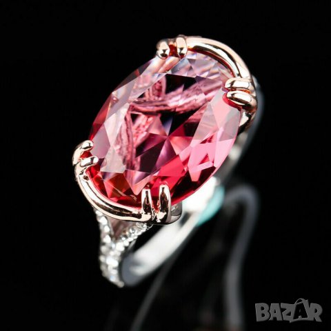 Пръстен с червен циркон, позлата, снимка 5 - Пръстени - 41825129