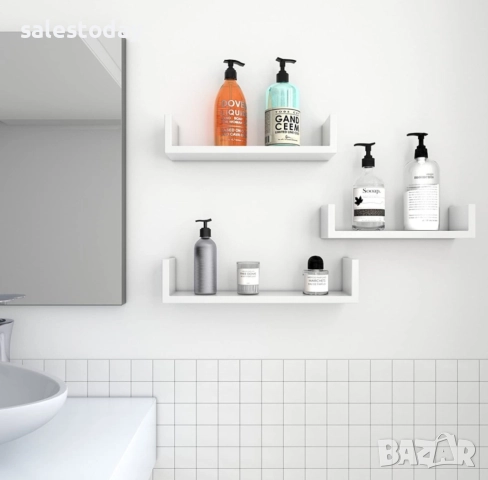 Рафтове за стена, 3бр., до 3кг, комплект етажерки, бял цвят , снимка 4 - Етажерки - 36657275