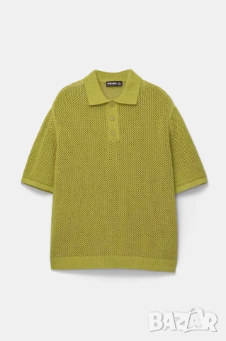 Мъжка плетена блуза с къс ръкав Pull&Bear, Зелена, XL