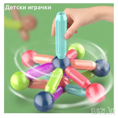 Магнитен конструктор игра Construction, Sticks Building многоцветна, 58 части, снимка 4 - Конструктори - 56043645