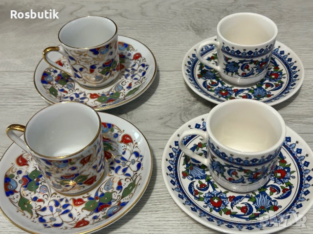 Сервиз за двама два комплекта чаши ръчно рисувани с позлата , снимка 2 - Чаши - 53454940