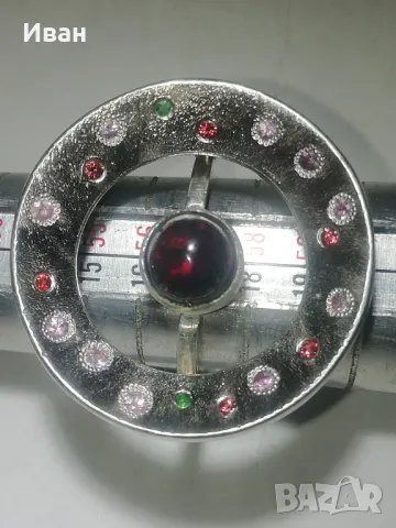 Сребърен пръстен с Опал 1.5кт аранжиран със Сапфири и Гранати , снимка 10 - Пръстени - 48285459