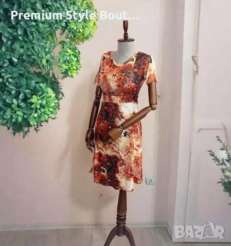 Цветна дамска рокля с абстрактен принт – огнен стил за смелата жена, снимка 2 - Рокли - 53657849