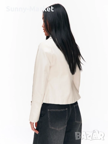 Дамско бежово кожено яке, снимка 4 - Якета - 53508034