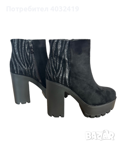 Черни дамски боти с ток , снимка 1