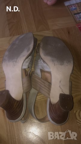 Бежеви дамски сандалети от естествена кожа с ток 6 см, размер 37 , снимка 4 - Сандали - 40871712