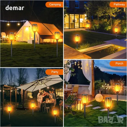 Соларни фенери на открито, 109 см 96 LED трептящи танцуващи пламъци, 2 броя, снимка 7 - Соларни лампи - 49026576