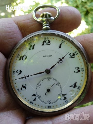 Джобен швейцарски часовник Buren,оригинал, снимка 3 - Антикварни и старинни предмети - 41406331