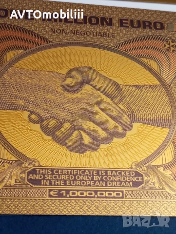 Позлатена с 24 карата банкнота 1000000 евро със сертификат, снимка 7 - Нумизматика и бонистика - 51339950