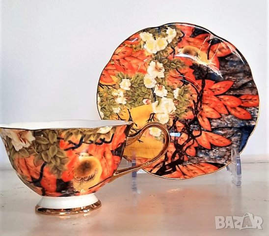 ЧАШИ ЗА КАФЕ С ПТИЦИ КОСТЕН ПОРЦЕЛАН, снимка 8 - Чаши - 26406528