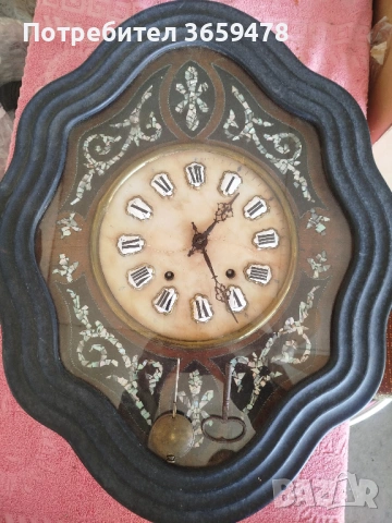 Антикварен стенен Френски часовник с интарзии от седеф