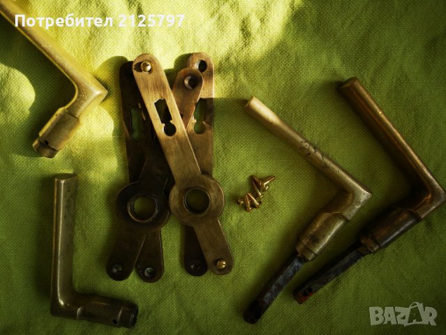 4бр. Месингови дръжки за врата шилд, два комплекта + крепежи, снимка 6 - Антикварни и старинни предмети - 39040668