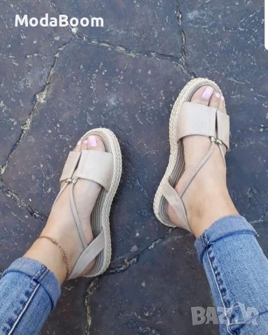 Велурени дамски равни сандали , снимка 2 - Сандали - 41568258