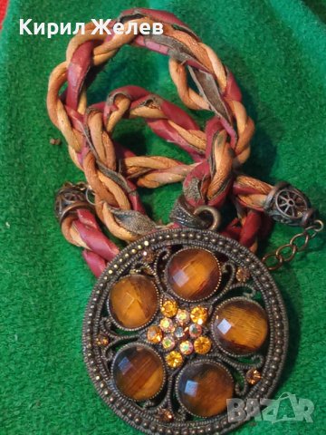 СТАРО БРОНЗОВО КРИСТАЛНО ФЛОРАЛНО ВИНТИДЖ КОЛИЕ ОГЪРЛИЦА 30133, снимка 12 - Колиета, медальони, синджири - 37851574