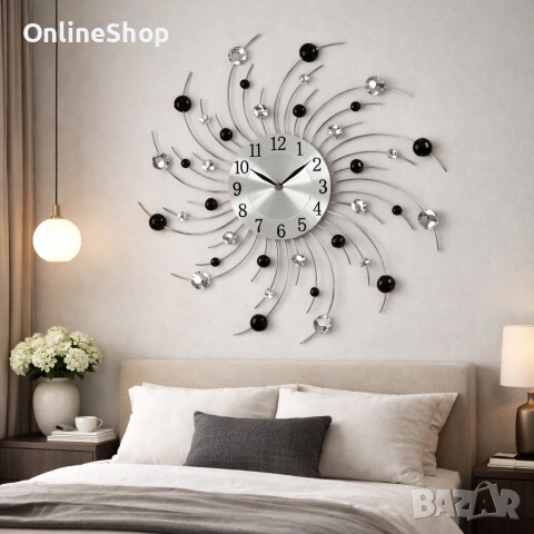 Стенен часовник с кристали , 50 см, Кварцов механизъм, Безшумен, снимка 6 - Декорация за дома - 53585357