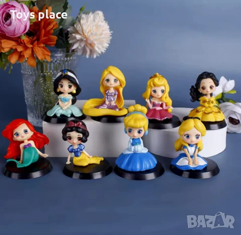 8бр фигурки за торти Disney princess Снежанка, Рапунцел, Ариел, Пепеляшка, Бел, Спящата красавица , снимка 2 - Фигурки - 51061461