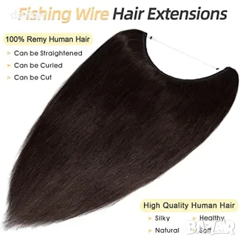 100% Естествена коса на корда 40 см S-noilite Remy, тъмнокафяви екстеншъни, снимка 2 - Продукти за коса - 55776156