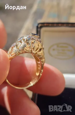   Златен дамски пръстен със натурални скъпоценни камъни, снимка 4 - Пръстени - 49468279