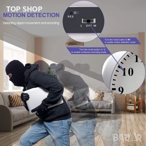 Стенен часовник с Камера HD1080P с детектор на движение, снимка 7 - HD камери - 48839360