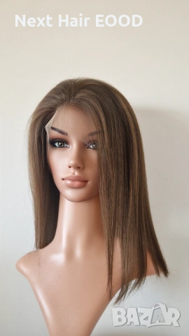 Естествена кафява перука 40 см, бразилски косъм, дантела 13x4, снимка 3 - Аксесоари за коса - 53294673