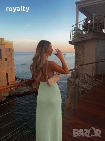 Рокля от плетен тъкан плат в ментово зелено с рози 🍈🍋‍🟩, снимка 10 - Рокли - 49206225