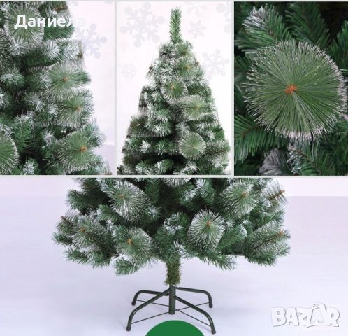 Изкуствена коледна елха  с бели връхчета и шишарки, снимка 1 - Декорация за дома - 42564128