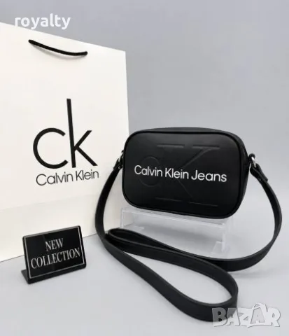 Calvin Klein Jeans Нова Черна Кожена Дамска Чанта Различни Цветове 