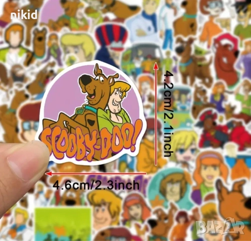 50 бр Скуби Ду Scooby Doo самозалепващи лепенки стикери украса декор картонена торта ръчна изработка, снимка 3 - Други - 52915437