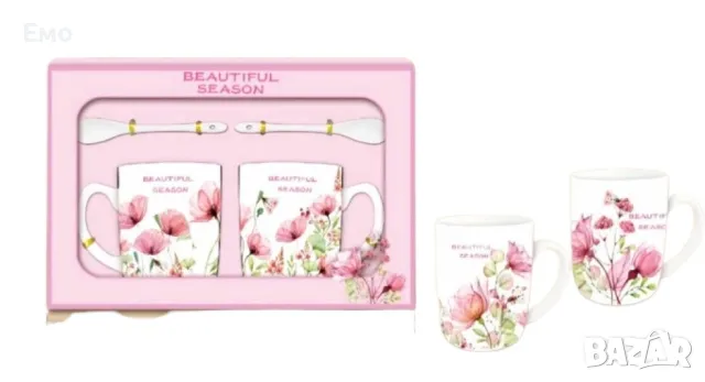 Порцеланов комплект - 2 чаши с 2 лъжици, снимка 7 - Чаши - 48410521