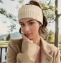 Зимна плетена лента за глава коса памучна кафява, снимка 1