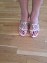 Дамски летни бели чехли с камъни ниско токче, снимка 3
