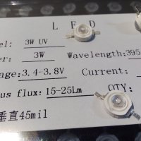Ултравиолетови светодиоди - 3W UV LEDs 395-400nm, 700mA, снимка 2 - Друга електроника - 35729971