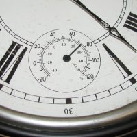 Пластмасов стенен часовник ретро 30 см кварцов, с термометър, отличен, снимка 4 - Стенни часовници - 41426060