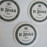  Комплект от 3 подложки за бира от пивоварна U Fleků,Чехия, снимка 1 - Декорация за дома - 33886676