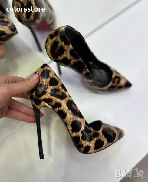 Обувки на ток - леопардов принт лак - 6060, снимка 1